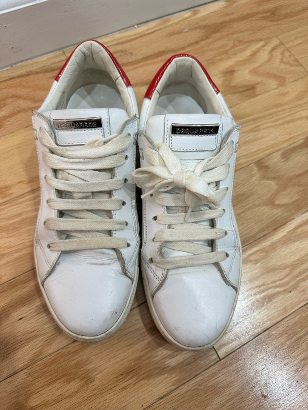 DSQUARED2 White Sneakers with Red Heel Tab